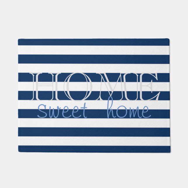 Moderne Navy Blue Stripes,Zuhause Sweet Zuhause Fußmatte (Vorderseite)