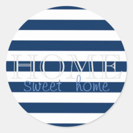 Moderne Navy Blue Stripes,Zuhause Sweet Zuhause Runder Aufkleber