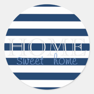 Moderne Navy Blue Stripes,Zuhause Sweet Zuhause Runder Aufkleber