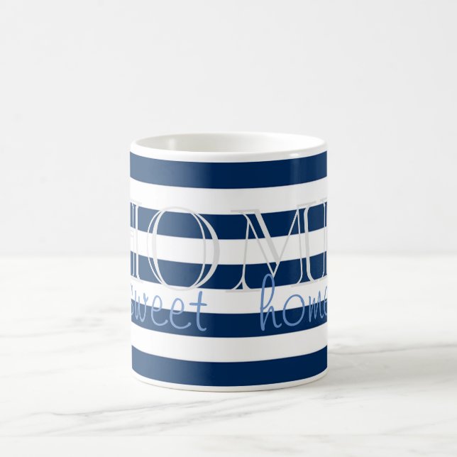 Moderne Navy Blue Stripes,Zuhause Sweet Zuhause Tasse (Mittel)