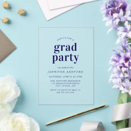 Moderne Navy Blue Trendy Graduation Party Acryleinladungen