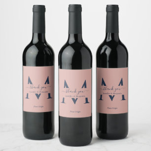Moderne Navy Blue und Blush Monogram Wine Labels Weinetikett