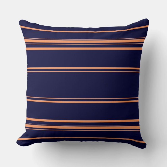 Moderne Navy Blue und Orange Streifen Kissen (Vorderseite)