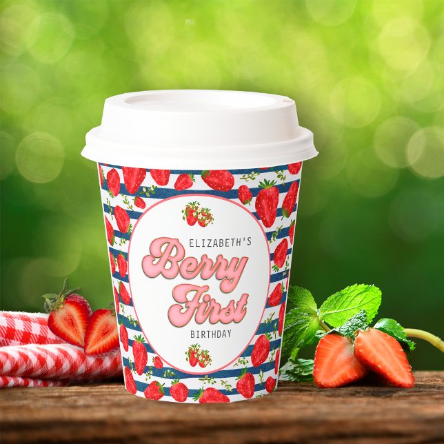 Moderne Navy Blue und White Stripes Berry First Pappbecher (Von Creator hochgeladen)