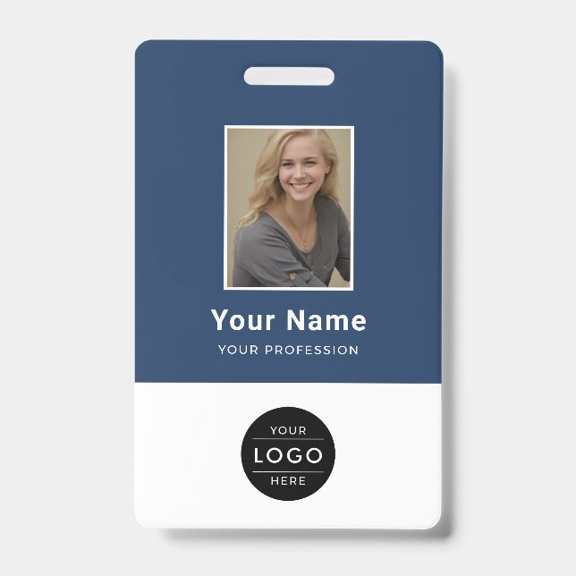 Moderne Navy-Blue-Unternehmensfoto-Logo-Barcode Ausweis (Vorderseite)