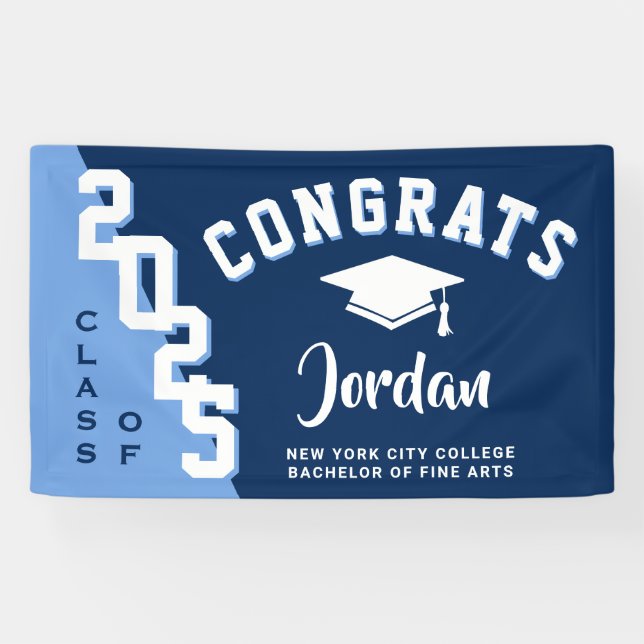 Moderne Navy Blue White 2024 Graduation Party Banner (Horizontal)