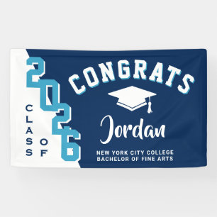 Moderne Navy Blue White 2025 Graduation Party Banner