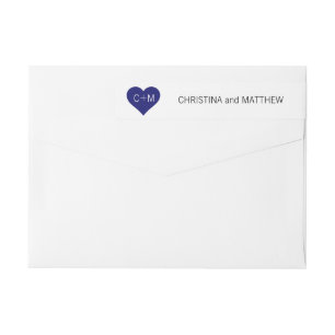 Moderne Navy Blue White Heart Initials Wedding
