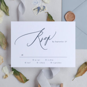 Moderne Navy Blue White Simple Wedding RSVP Karte