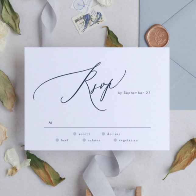 Moderne Navy Blue White Simple Wedding RSVP Karte (Von Creator hochgeladen)