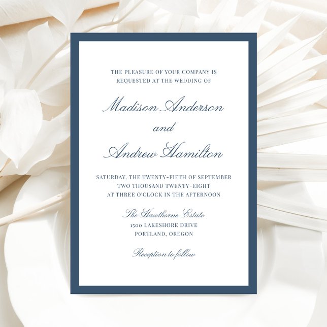 Moderne Navy Border Hochzeit Einladung (Von Creator hochgeladen)