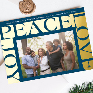 Moderne Navy bunte LOVE PEACE JOY Fotografie Rahme Folien Feiertagskarte