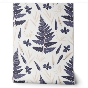 Moderne Navy-Farn- und Blush-Weidenblatt-Botanik Tapete