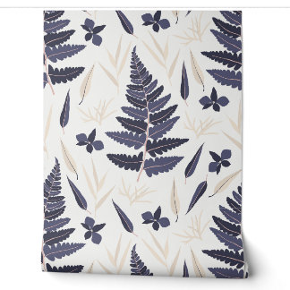 Moderne Navy-Farn- und Blush-Weidenblatt-Botanik Tapete