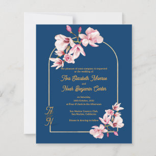 Moderne Navy-Foto-Blumenhochzeits-Einladung