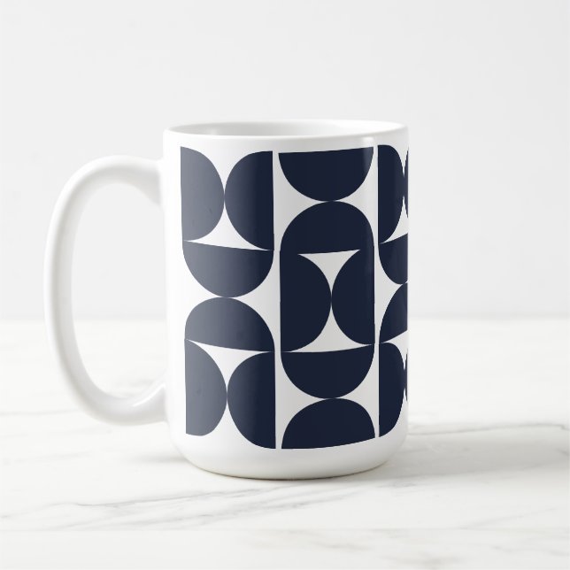 Moderne Navy-Geometrie-15oz-Kaffeetasse Kaffeetasse (Links)