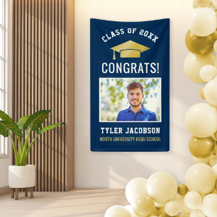 Moderne Navy-Gold-Foto-Abschlussfeier Banner
