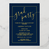 Moderne Navy Gold Graduation Party Folieneinladung