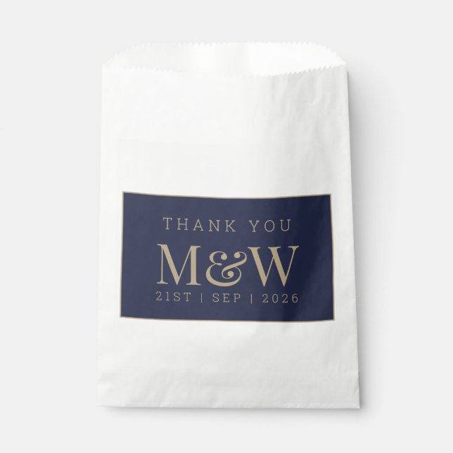 Moderne Navy Gold Monogram Wedding Vielen Dank Geschenktütchen (Vorderseite)