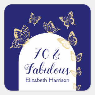 Moderne Navy Gold Schmetterlinge Fantastischer Geb Quadratischer Aufkleber