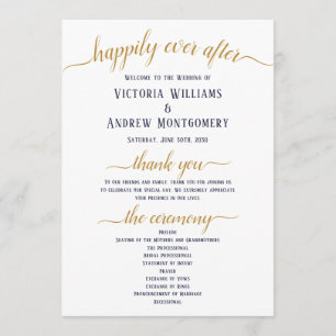 Moderne Navy-Gold-Schrift Minimalistische Hochzeit Programm