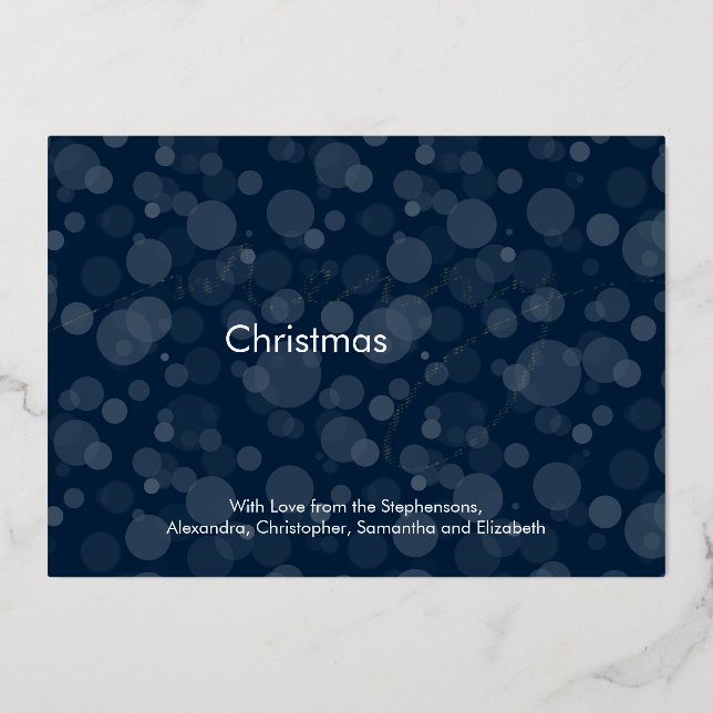 Moderne Navy Gold Script Bokeh Frohe Weihnachten Folieneinladung (Vorderseite)