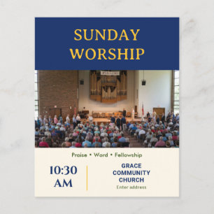 Moderne Navy-Gold-Sonntagsgottesdienstkirche Flyer