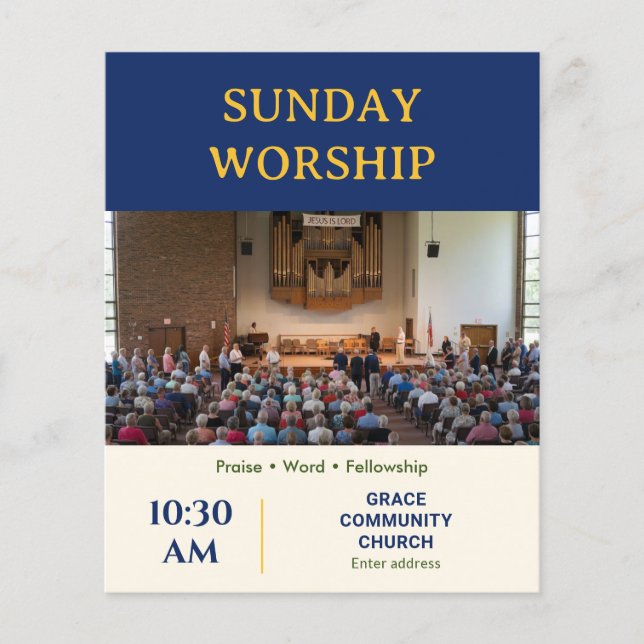 Moderne Navy-Gold-Sonntagsgottesdienstkirche Flyer (Vorne)