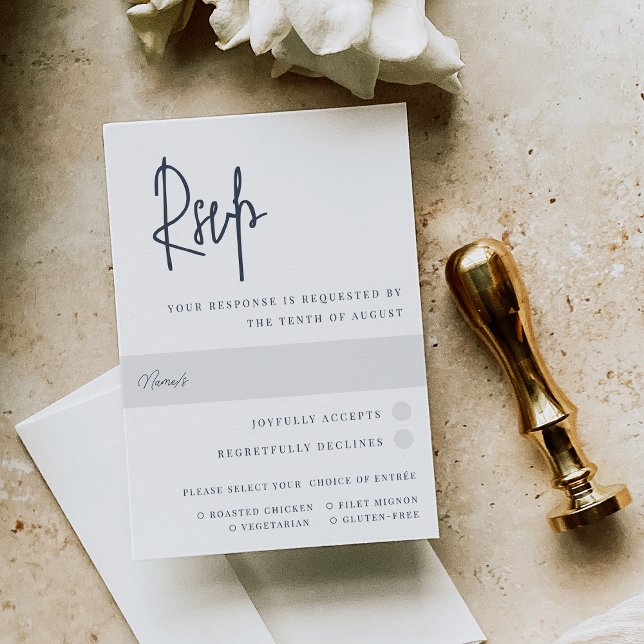 Moderne Navy handgeschriebene Skripte für Hochzeit RSVP Karte (Von Creator hochgeladen)