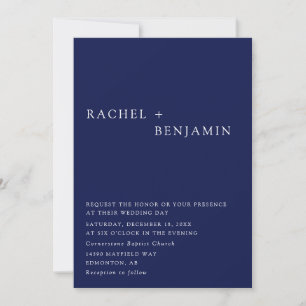 Moderne Navy-Hochzeit Minimal Elegante Blaue Namen Einladung