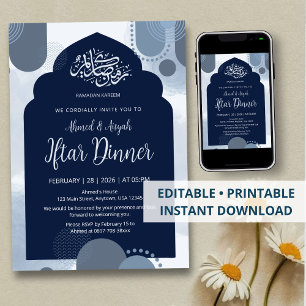 Moderne Navy-Iftar-Einladung mit geometrischem Bog Einladung