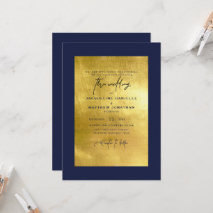 Moderne Navy & Metallic Gold Hochzeit Einladung