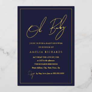 Moderne Navy Oh Baby Boy Babydusche Folieneinladung