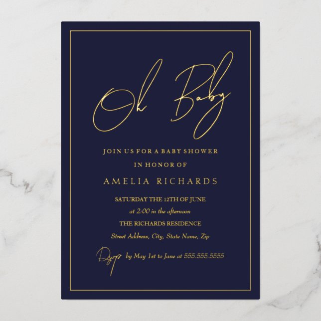 Moderne Navy Oh Baby Boy Babydusche Folieneinladung (Vorderseite)