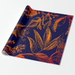 Moderne Navy Orange Blätter floral Geschenkpapier