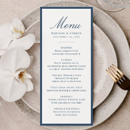 Moderne Navy-Rahmen-Hochzeit Menükarte