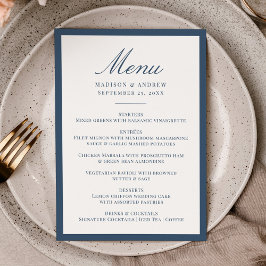 Moderne Navy-Rahmen-Hochzeit Menükarte
