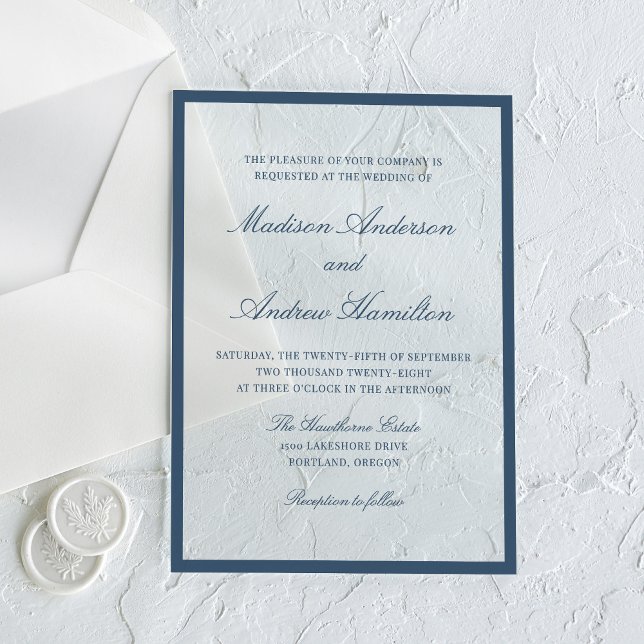 Moderne Navy-Rand-Hochzeit Acryleinladungen (Von Creator hochgeladen)
