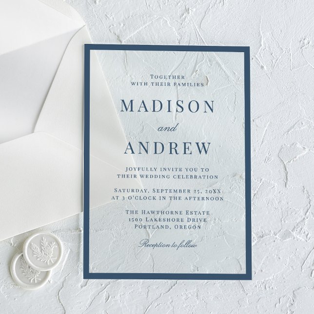 Moderne Navy-Rand-Hochzeit Acryleinladungen (Von Creator hochgeladen)