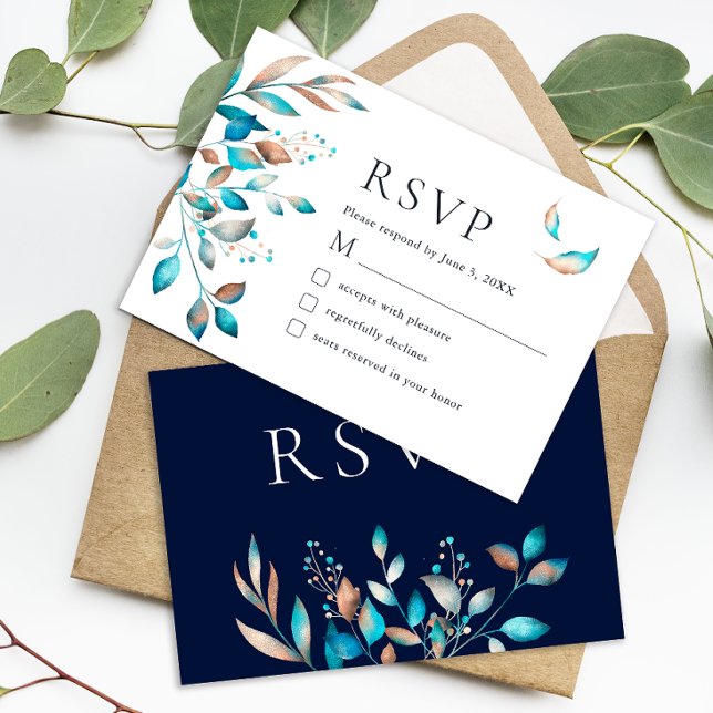 Moderne Navy Rustikale Hochzeit RSVP Karte (Von Creator hochgeladen)