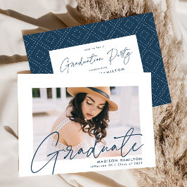 Moderne Navy Script Foto Graduation Party Einladung