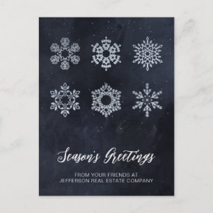 Moderne Navy Silver Snowflakes Business Feiertagspostkarte