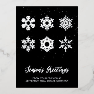 Moderne Navy Silver Snowflakes Business Folien Feiertagspostkarte