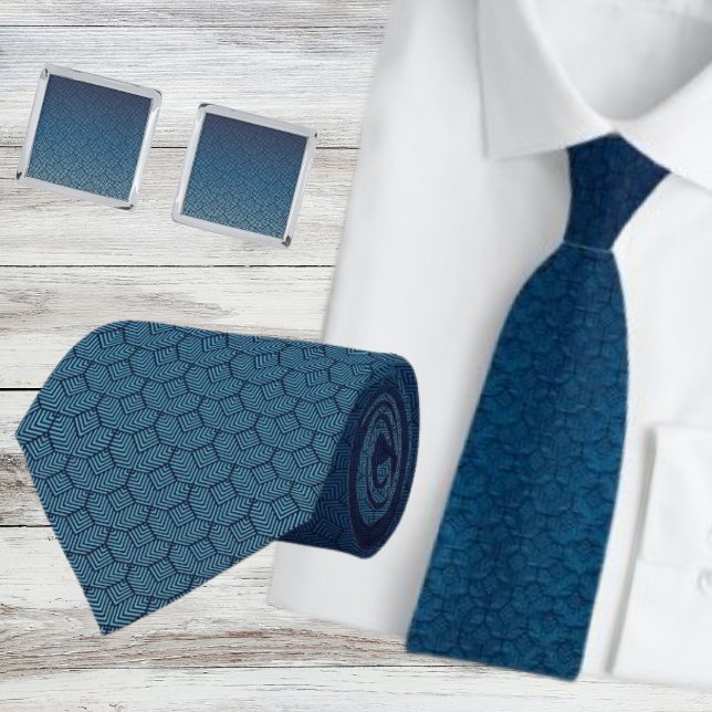 Moderne Navy-Teal-Geometric-Ombre Krawatte (Von Creator hochgeladen)