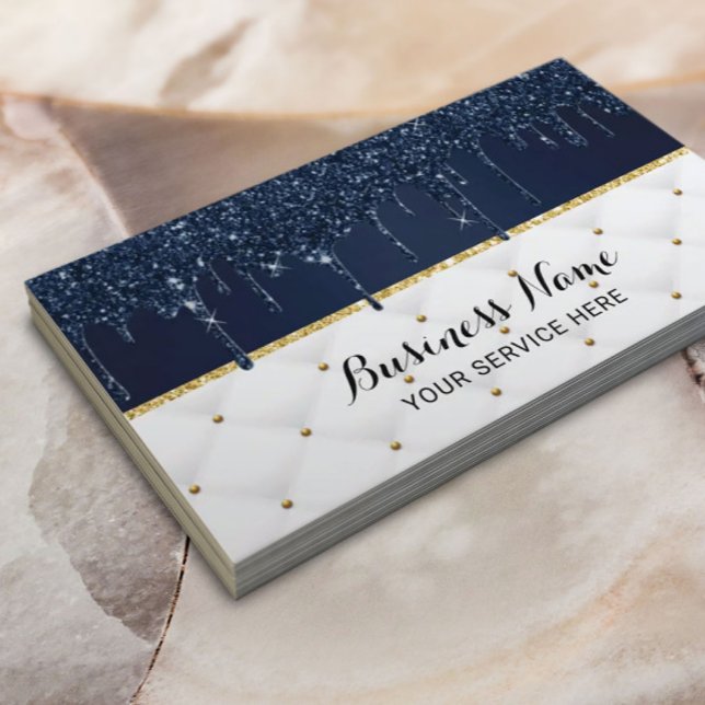 Moderne Navy Tropfen Luxus Blau & Weiß Visitenkarte (Von Creator hochgeladen)