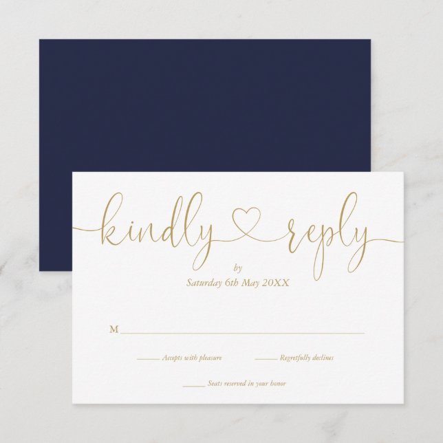 Moderne Navy und Gold Script Herzlichen Antwort (Vorne/Hinten)