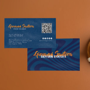 Moderne Navy- und Orange-Profi-QR-Visitenkarte Visitenkarte