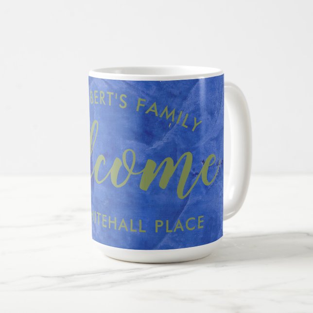 Moderne Navy- und Sage-Personalized Name-Adresse Kaffeetasse (VorderseiteRechts)