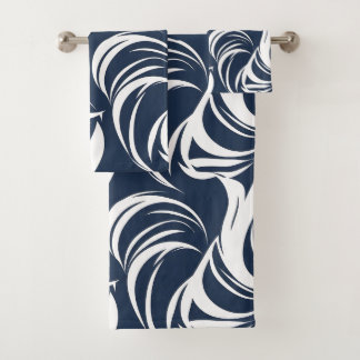 Moderne Navy und Weiß Wirbel Retro Abstrakte Kunst Badhandtuch Set
