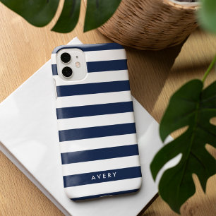 Moderne Navy und weiße Streifen personalisiert iPhone Hülle